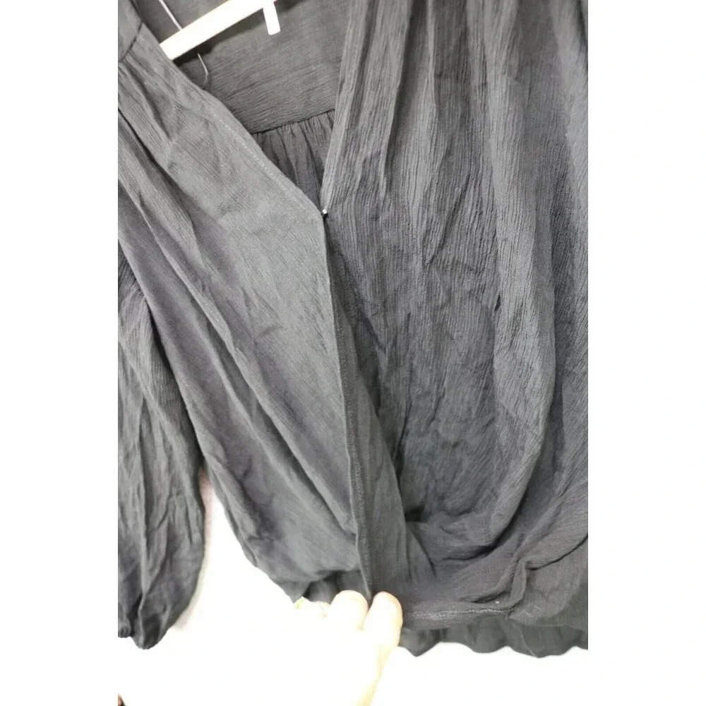 Free People Black Long Puff Sleeve Wrap Top-Small/Petite-Oversized - Picture 7 of 14